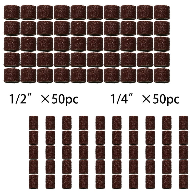 T-MAX 50 pc 1/2 Inch and 50 pc 1/4 Inch Sand Drum Grit 60 Coarse with 2 pc 1/8 Inch Mandrel for Dremel Rotary Tools - Image 2